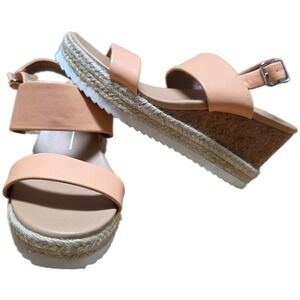 REPORT Espadrille Wedge Sandals Women's Size 7.5 Peach Cork Strap Buckle